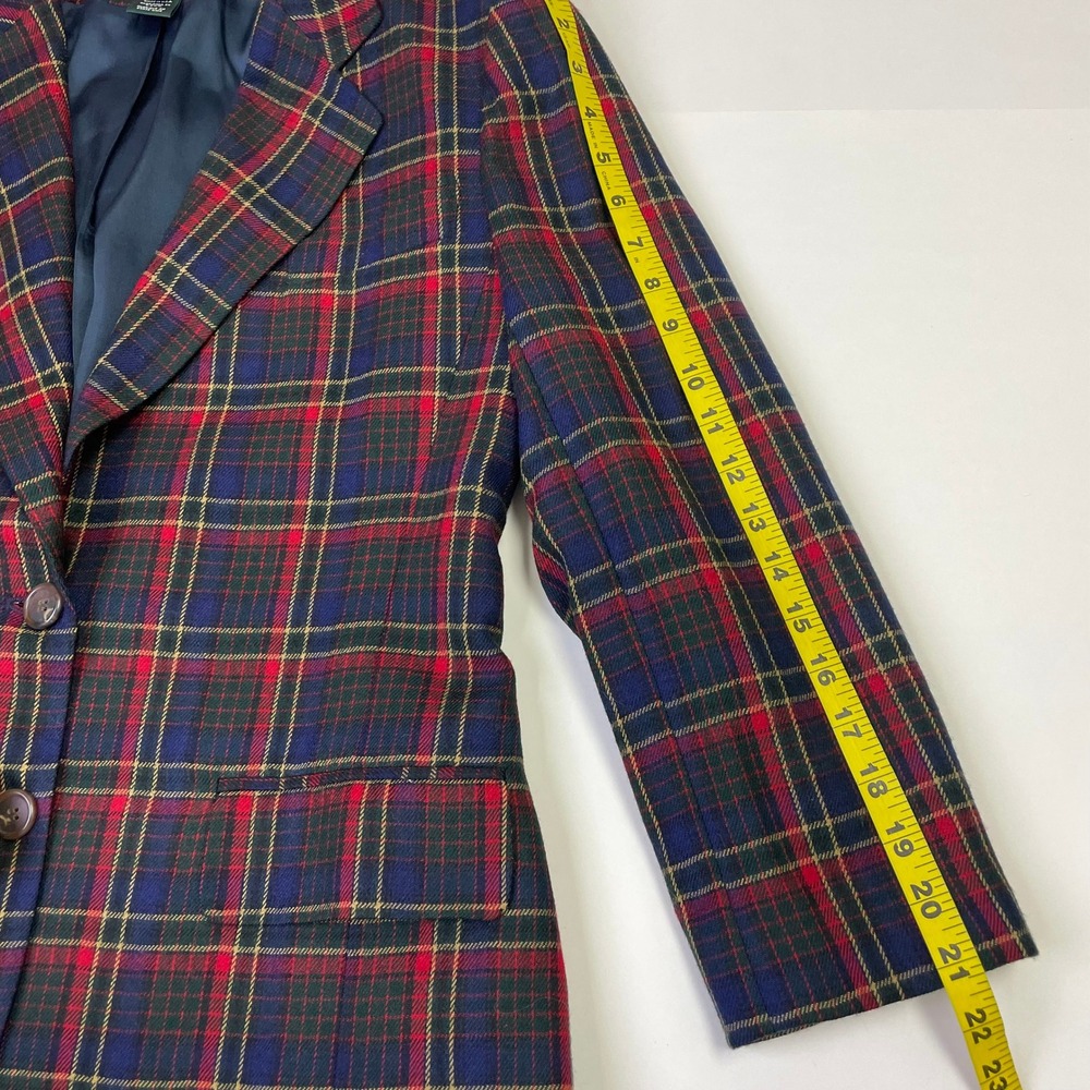Lauren Ralph Lauren Plaid Worsted Wool Blazer Navy Red Green Size 12 Made in USA - Picture 16 of 16